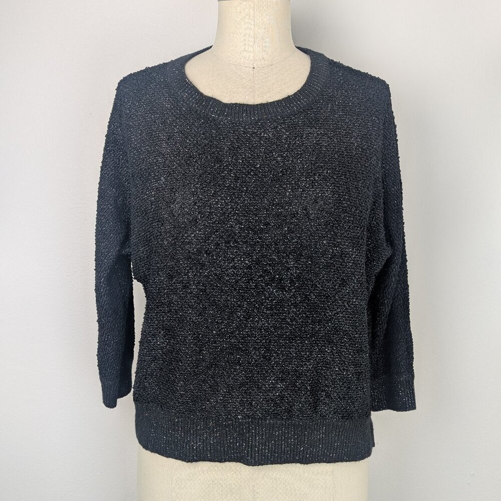 Liz Claiborne Black/Silver Sweater Grunge Fashion Distressed Style Goth Pullover